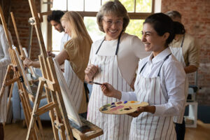 People participate in an art therapy workshop, one of many relapse prevention activities.